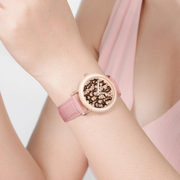 Custom Watch for Women, Personalized Face Pink Leather Watch for Girlfriend, Wife