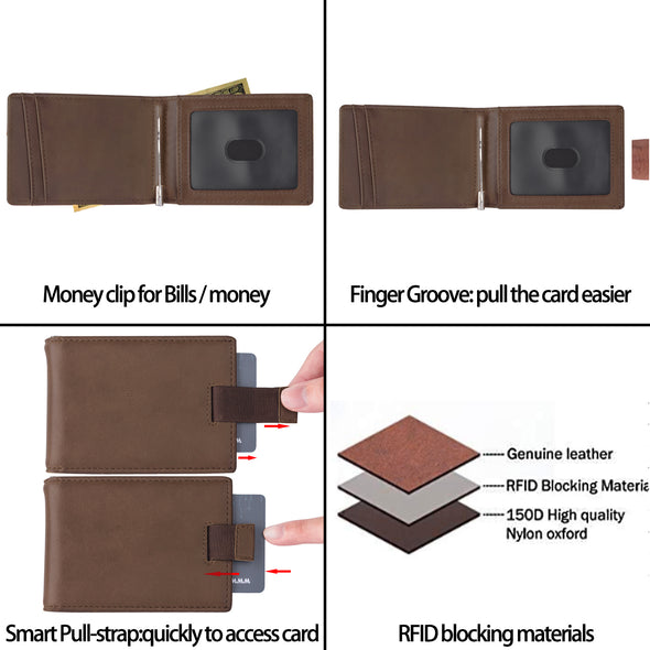 Minimalist Wallet, Slim Bifold Wallet, RFID Blocking Wallets for Men (Dark Brown) - amlion