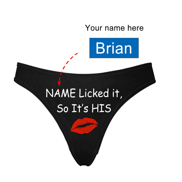 Personalized Name "Licked It" Black Thong Panty - amlion