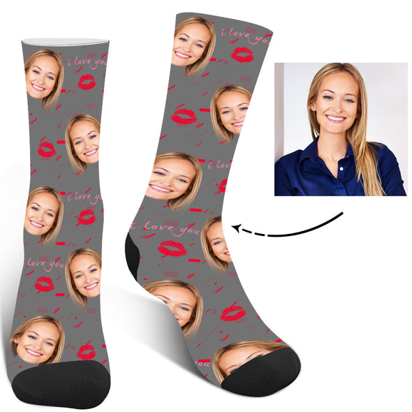 Custom Photo " I Love You" Printed Lover Socks For Men Women Unisex - amlion