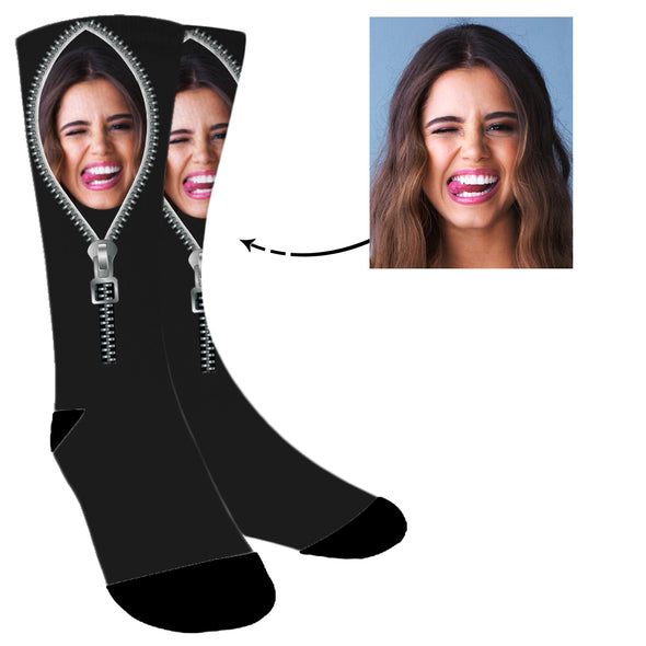 Custom Photo Zipper Face Socks - amlion