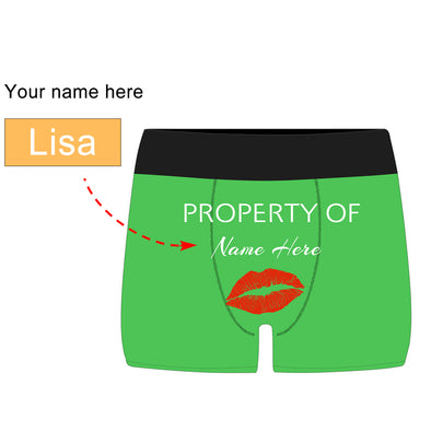 Personalized  Property of Name Green Boxer Briefs - amlion