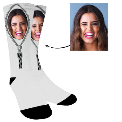 Custom Photo Zipper Face Socks - amlion