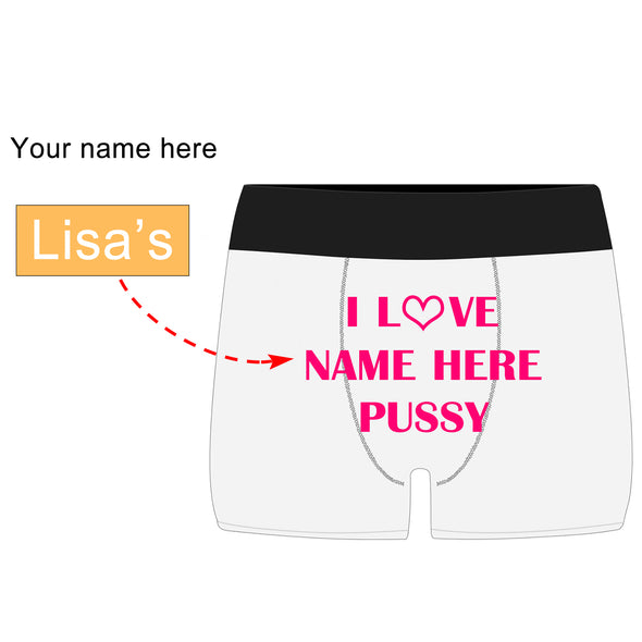 Personalized“Love Name's Pussy" White Boxer Briefs - amlion