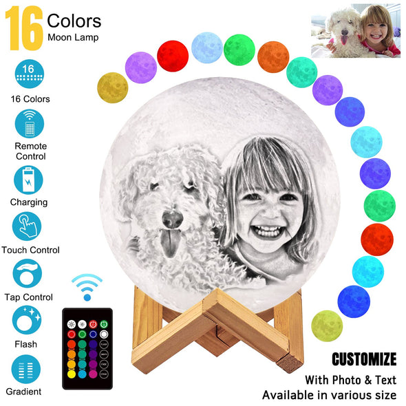 Custom 3d Print Photo Moon Lamp with with Picture Engraved for Daughter Wife Mother Day - amlion