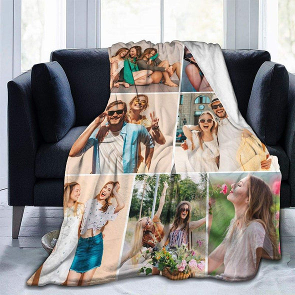 Custom Blankets with 7 Photos Collage, Personalized Throw Blanket Pictures Name Text for Gifts