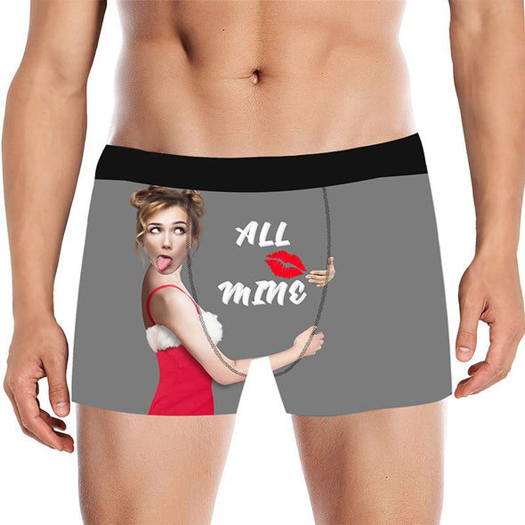 Personalized Funny Face Boxers Briefs for Men with Photo, Customized Hug Mens Underwears-Gray