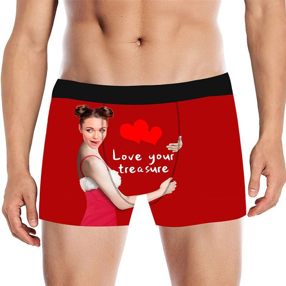 Customized Hug Mens Underwears, Personalized Funny Face Boxers Briefs for Men with Photo-Red
