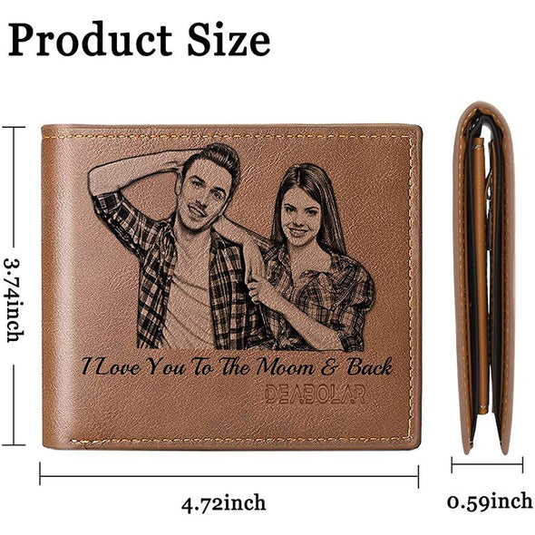 Custom Photo Wallet Engraved,Personalized Wallets for Men,Trifold Leather Wallet-Light Brown