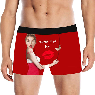 Customized Funny Face Mens Underwears, Personalized Photo Boxers Briefs for Men-Red