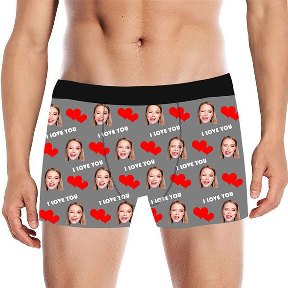 Custom Face Boxers Briefs for Men, Funny Underwears for Men Boys Husband Boyfriend Gifts-Gray