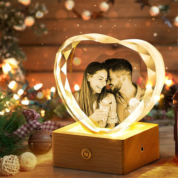 Personalized Engraved 3D Photo Heart Crystal, Custom Etched Laser Lamp ,Glass Picture Cube