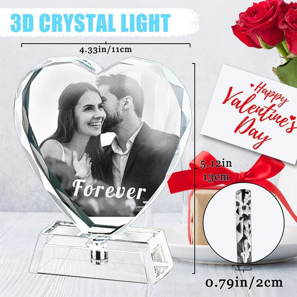 Custom 3D Heart Crystal Photo, Laser Engraved Picture, Personalized Heart Crystal Photo with Free LED Base Included
