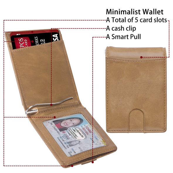 Minimalist Wallet, Slim Bifold Wallet, RFID Blocking Wallets for Men ( Brown)