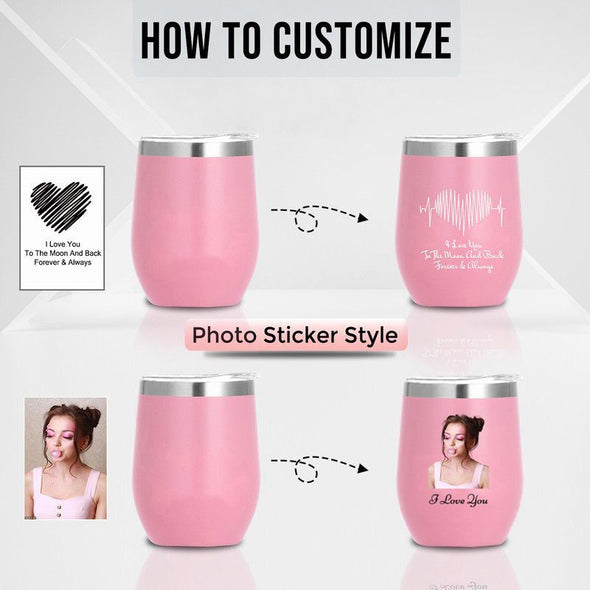 Personalized Photo Wine Tumbler, Custom Stainless Steel Wine Tumbler with Lid
