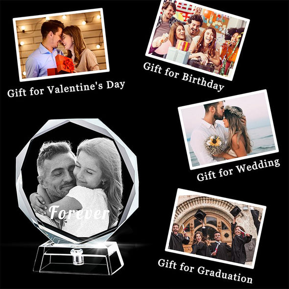 3D Crystal Cube Picture, Photo Personalized & Custom Round Crystal Laser Engraved Photo with Free LED Base Included