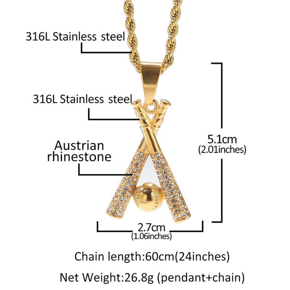 Baseball and Baseball Bat Cross Necklace Stainless Steel Athletes Crosss Pendant Necklace (Gold) - amlion