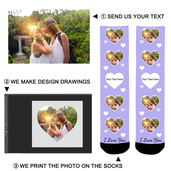 Custom Photo "I Love You" Printed Heart Face Socks - amlion