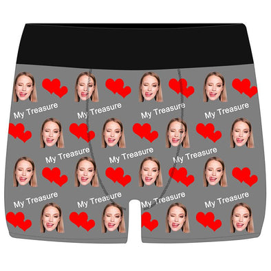 Custom Funny Boxers Briefs for Men with Face Underwears for Men Boys Husband Boyfriend Gifts-Gray
