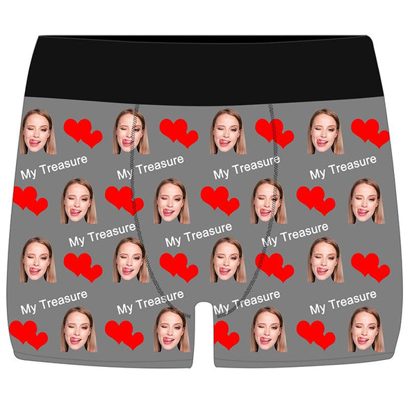 Custom Funny Boxers Briefs for Men with Face Underwears for Men Boys Husband Boyfriend Gifts-Gray