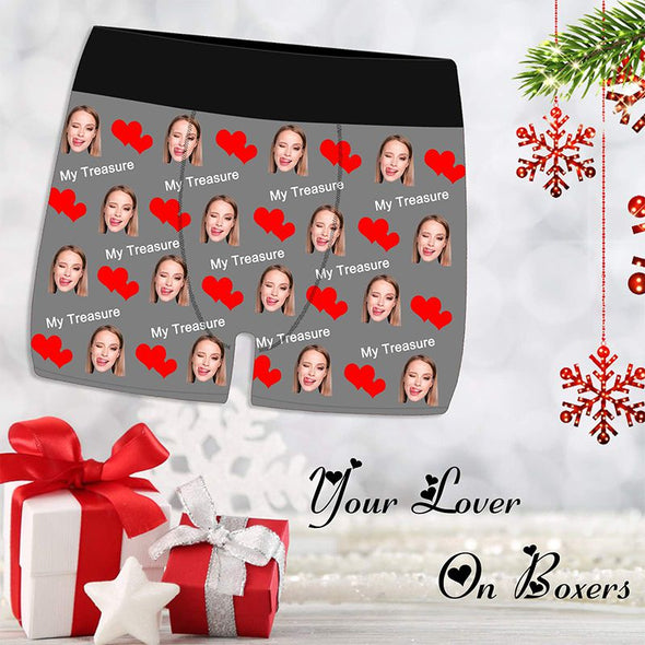 Custom Funny Boxers Briefs for Men with Face Underwears for Men Boys Husband Boyfriend Gifts-Gray