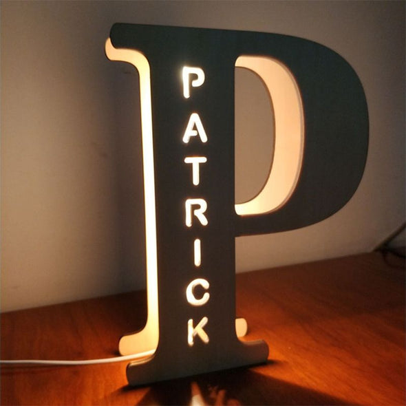 Personalized Wood Letter Wall Light, Custom Woodcut Alphabet Night Light-7.5*7.1in