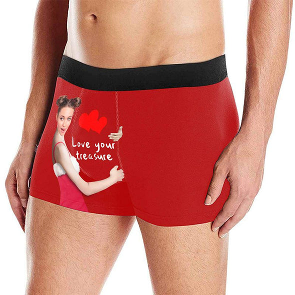 Customized Hug Mens Underwears, Personalized Funny Face Boxers Briefs for Men with Photo-Red