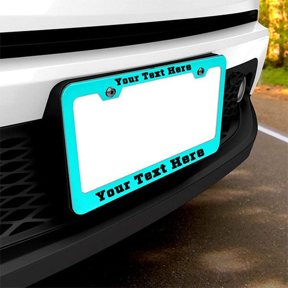 Customized Design Metal Car License Plate Frame with Text,12"x6",Cyan