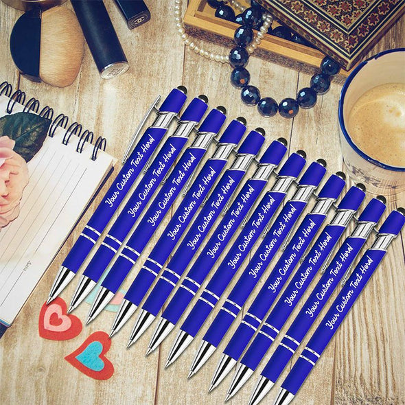 Personalized Pens Bulk with Stylus Tip, Engraved Ballpoint Pens, Black Ink