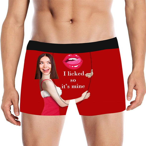 Personalized  Funny Face Boxers Briefs for Men with Photo, Customized Hug Mens Underwears-Red