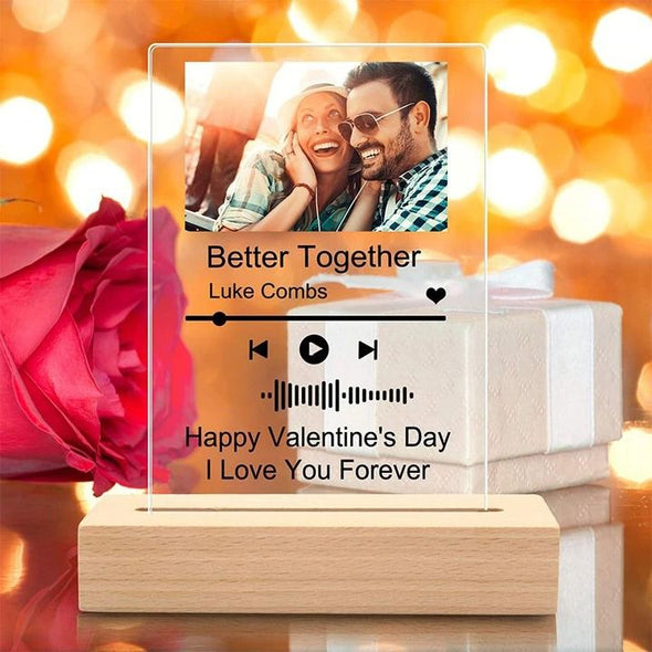 Custom Music Glass Art Night Light Personalized Scannable Music Code Photo Plaque,Mother's Day,Father's Day Gifts