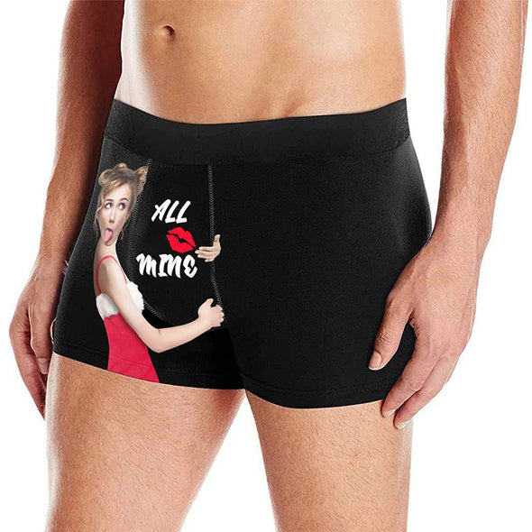 Custom Funny Face Boxers Briefs for Men with Photo, Customized Hug Mens Underwears-Black