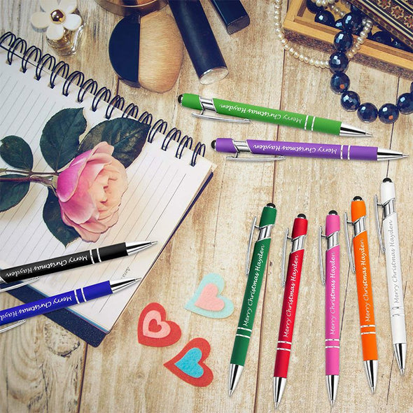 Personalized Pens Bulk with Stylus Tip, Custom Engraving Ballpoint Pens,Black Ink