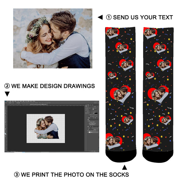 Custom Photo In Heart Love Gift Face Socks - amlion