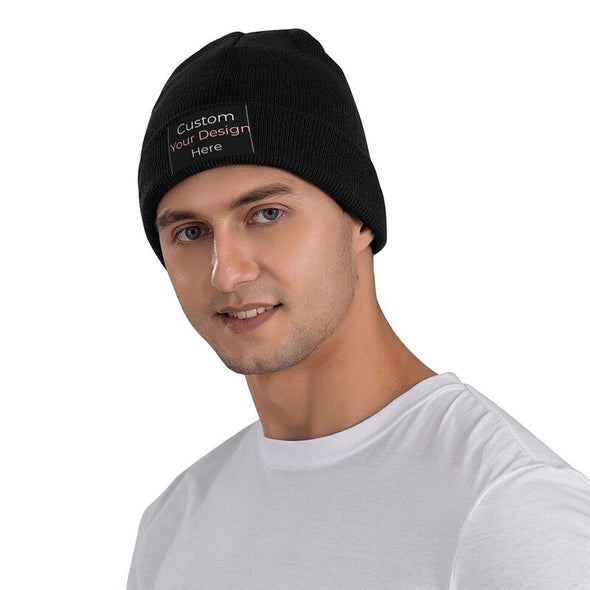 Custom Beanie Hat with Photo/Text, Personalized Winter Knit Cap Hats for Men Women