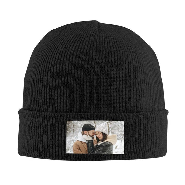 Custom Beanie Hat with Photo/Text, Personalized Winter Knit Cap Hats for Men Women