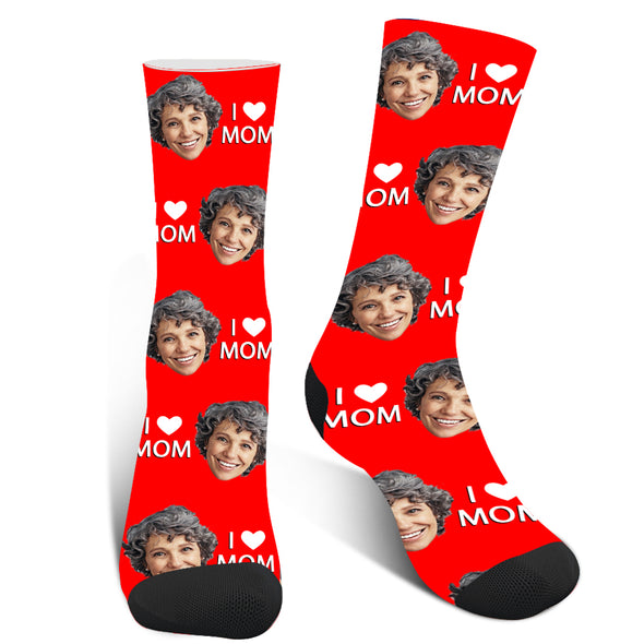 Custom Photo "I Love Mom" Face Socks - amlion