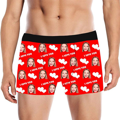Personalized Funny Boxers Briefs for Men with Face Underwears for Men Boys Husband Boyfriend Gifts-Red