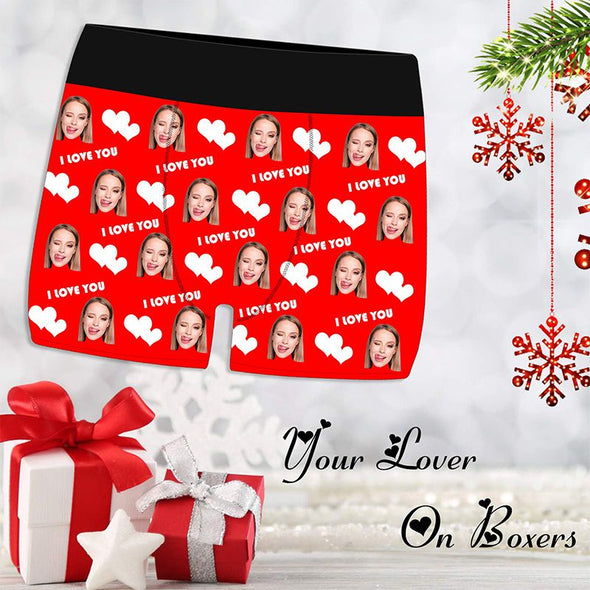 Personalized Funny Boxers Briefs for Men with Face Underwears for Men Boys Husband Boyfriend Gifts-Red