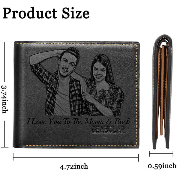 Personalized Wallets for Men,Custom Photo Wallet Engraved,Trifold Leather Wallet-Black