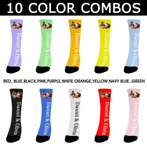 Custom Photo And Name Colorful Face Socks - amlion