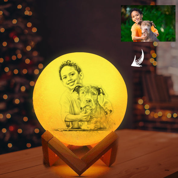 Custom Engraved 3d Print Photo Moon Portrait  Lamp with Stand - amlion