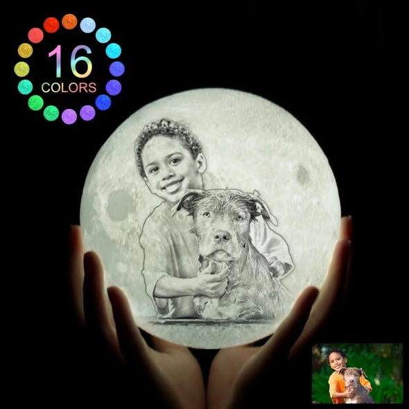 Custom Engraved 3d Print Photo Moon 16 Colors Portrait Lamp With Stand, Personalized/Personalised Moon Light
