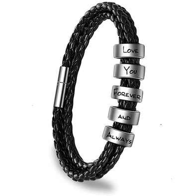 Personalized Engraved Bracelet for Men, Custom Leather Bracelet with Custom Beads