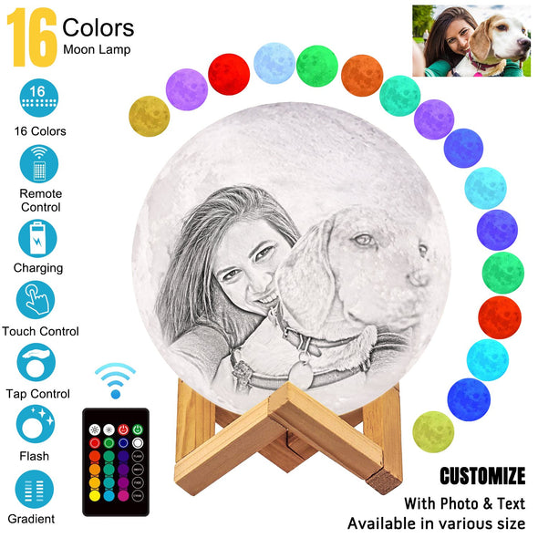 Custom Engraved 3D Print Photo Moon Lamp with Picture Portrait - amlion