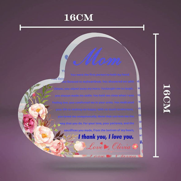 Mothers Day Gift Custom Heart Shaped Acrylic Plaque, Personalized Name Block for Women Mom