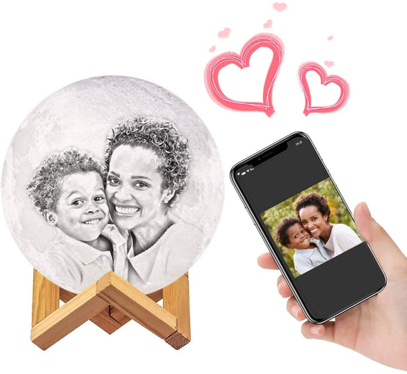 Custom 3D Lunar Lamps With Picture Engraved Stand Personalized Gifts for Mother's Day - amlion