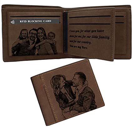 Custom Engraved Wallet,Personalized Photo Wallets for Men,Husband,Dad,Son,Personalized Fathers Day Gifts… (Dark Brown)