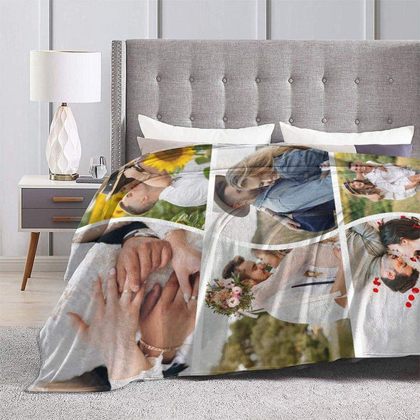 Custom Blankets with 6 Photos Collage, Personalized Throw Blanket Pictures Name Text for Gifts