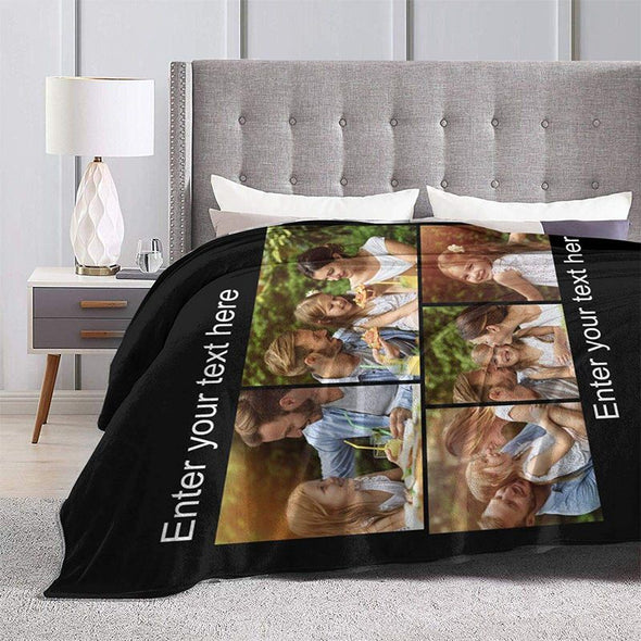 Custom Blankets with 5 Photos Collage, Personalized Throw Blanket Pictures Name Text for Gifts